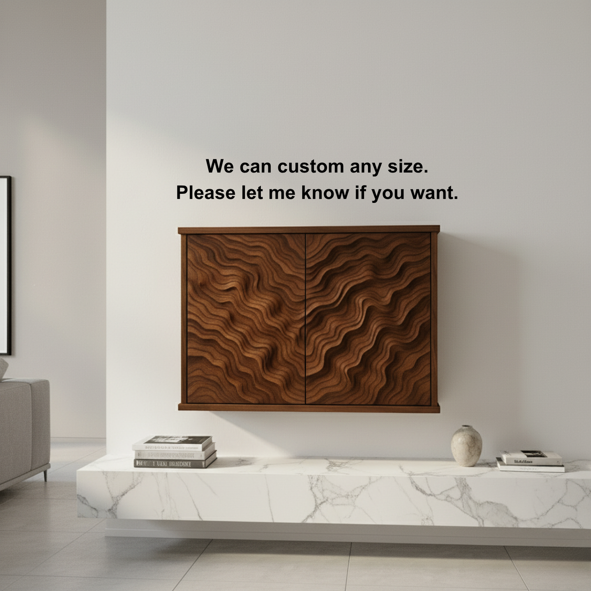 Handcrafted Solid Wood Wave Wall Cabinet with Sculpted Doors for Modern Interiors