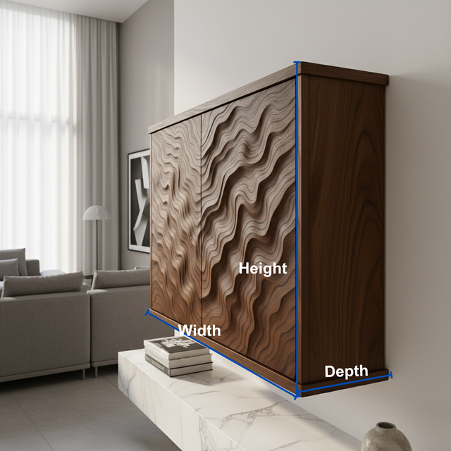 Handcrafted Solid Wood Wave Wall Cabinet with Sculpted Doors for Modern Interiors