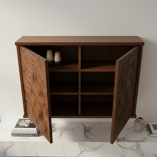 Handcrafted Solid Wood Wave Wall Cabinet with Sculpted Doors for Modern Interiors