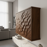 Handcrafted Solid Wood Wave Wall Cabinet with Sculpted Doors for Modern Interiors