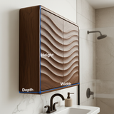 Handcrafted Solid Wood Curved Ripple Wall Cabinet for Modern Bathrooms