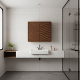 Handcrafted Solid Wood Curved Ripple Wall Cabinet for Modern Bathrooms