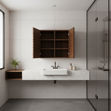 Handcrafted Solid Wood Curved Ripple Wall Cabinet for Modern Bathrooms