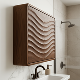 Handcrafted Solid Wood Curved Ripple Wall Cabinet for Modern Bathrooms