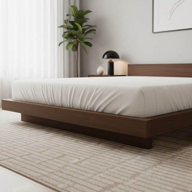 Handcrafted Solid Wood Platform Bed with Minimalist Headboard for Modern Bedrooms