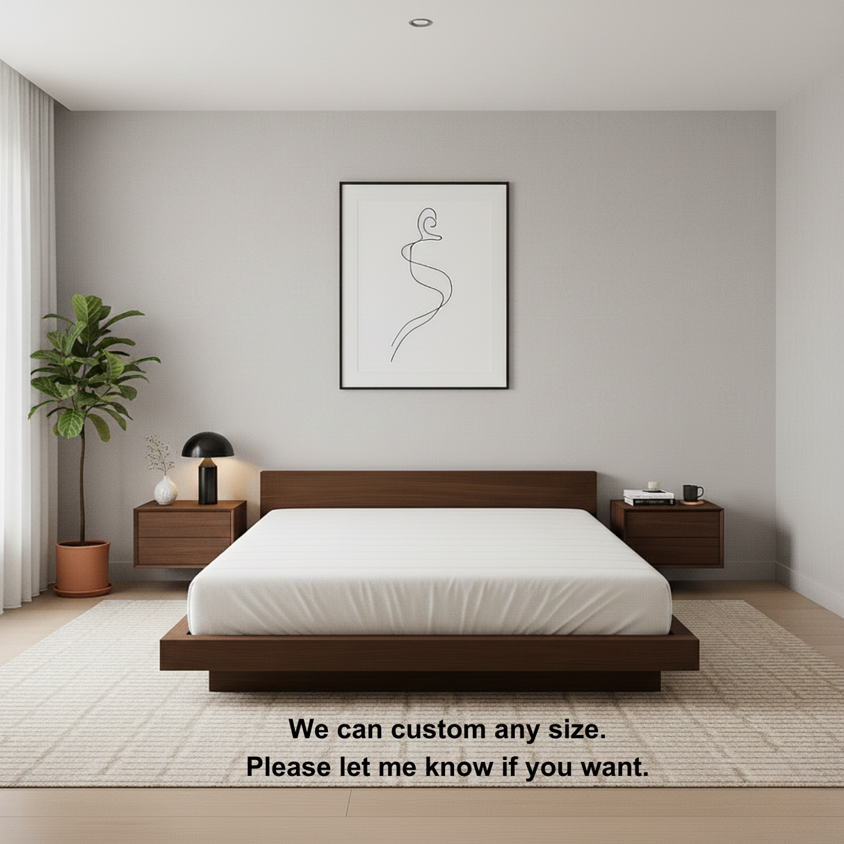 Handcrafted Solid Wood Platform Bed with Minimalist Headboard for Modern Bedrooms