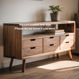 Handcrafted Solid Wood Sideboard – Mid-Century Console Table with Drawers and Open Shelf