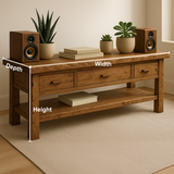 Handcrafted Solid Wood TV Stand with Drawers & Open Shelf – Rustic Console Table for Living Room