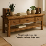 Handcrafted Solid Wood TV Stand with Drawers & Open Shelf – Rustic Console Table for Living Room