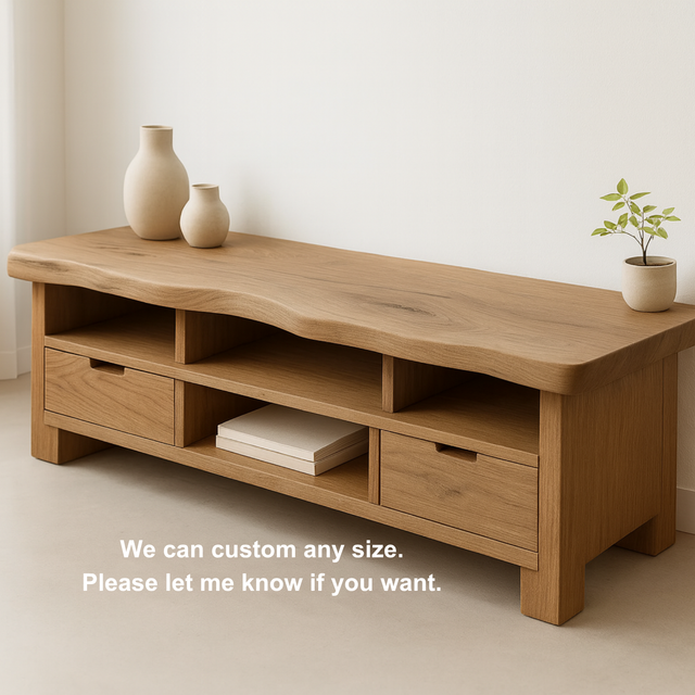 Handcrafted Solid Wood TV Stand with Wavy Live Edge – Organic Modern Media Console with Drawers & Open Shelves