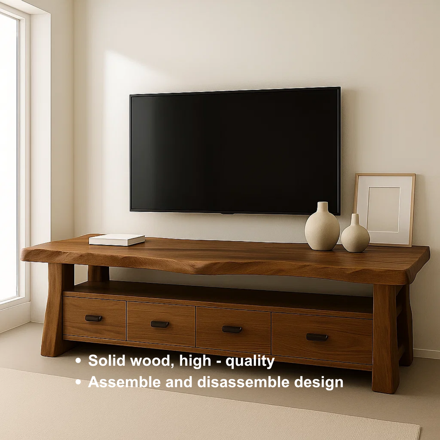 Handcrafted Solid Wood TV Stand with Sculpted Live Edge – Organic Modern Media Console with Drawers