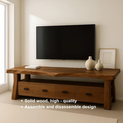 Handcrafted Solid Wood TV Stand with Sculpted Live Edge – Organic Modern Media Console with Drawers