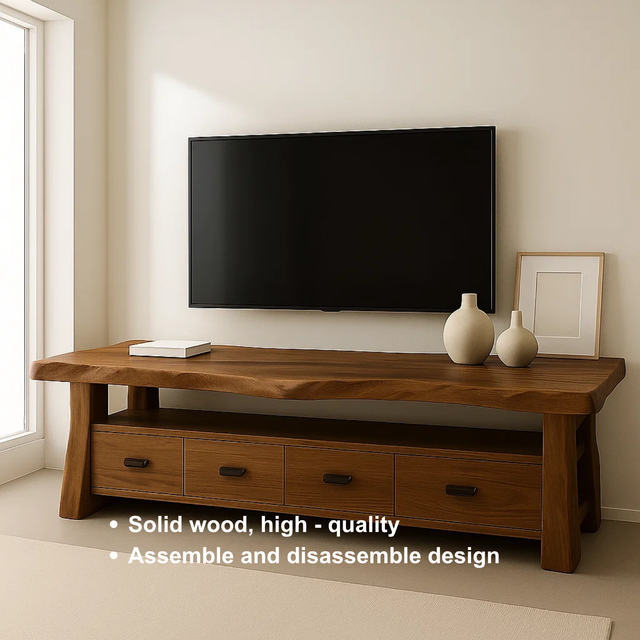 Handcrafted Solid Wood TV Stand with Sculpted Live Edge – Organic Modern Media Console with Drawers