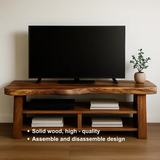 Handcrafted Solid Wood TV Stand with Organic Live Edge – Rustic Modern Open Shelf Media Console