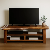 Handcrafted Solid Wood TV Stand with Organic Live Edge – Rustic Modern Open Shelf Media Console