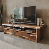 Handcrafted Solid Wood TV Stand with Live Edge Top – Modern Rustic Media Console with Drawers & Open Shelves