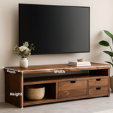 Handcrafted Solid Wood TV Stand with Live Edge Design – Modern Rustic Walnut Media Console with Drawers & Open Shelf