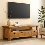 Handcrafted Solid Wood TV Stand with Live Edge Top – Organic Modern Media Console with Drawers & Open Shelf