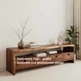 Handcrafted Solid Wood TV Stand with Live Edge Top – Minimal Organic Wood Media Console with Drawers & Open Shelf