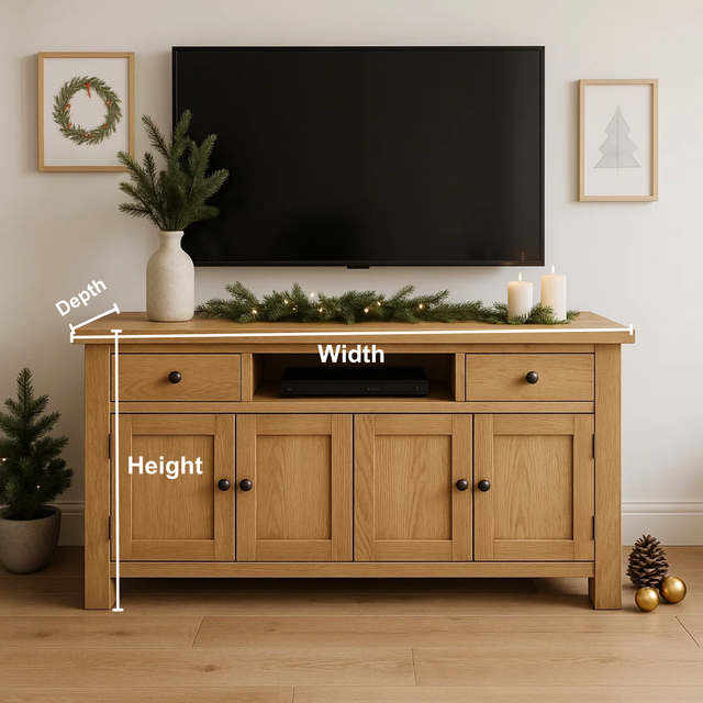 Handcrafted Solid Wood TV Stand – Rustic Farmhouse Media Console with Drawers and Cabinets for Cozy Living Room