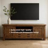 Handcrafted Solid Wood TV Stand – Rustic Farmhouse Media Console with Drawers, Cabinets & Open Shelves