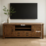 Handcrafted Solid Wood TV Stand – Rustic Farmhouse Media Console with Drawers, Cabinets & Open Shelves