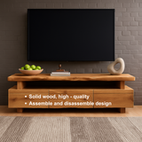 Handcrafted Solid Wood TV Stand – Modern Minimalist Media Console with Three Drawers and Natural Live Edge Design