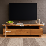 Handcrafted Solid Wood TV Stand – Modern Minimalist Media Console with Three Drawers and Natural Live Edge Design