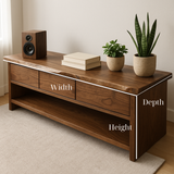 Handcrafted Solid Wood TV Stand – Minimalist Walnut Media Console with Drawers and Open Shelf