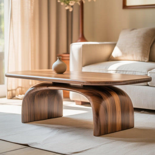 Handcrafted Sculptural Solid Wood Coffee Table – Floating Dual Arch Design for Modern Living Spaces
