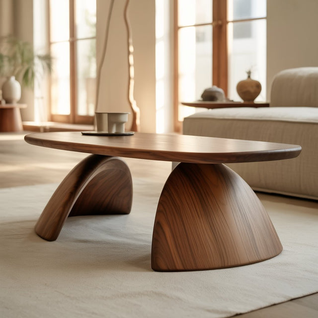 Handcrafted Sculptural Solid Wood Coffee Table – Dual Arch Base for Modern Organic Interiors