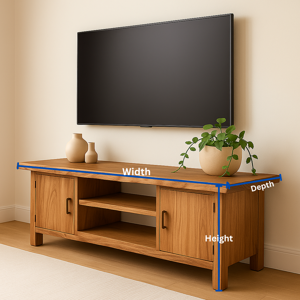 Handcrafted Solid Wood TV Stand – Natural Maple Media Console with Live Edge Top and Cabinets