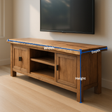 Handcrafted Solid Wood TV Stand – Rustic Hickory Media Console with Live Edge Top and Cabinets