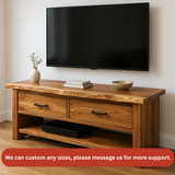 Handcrafted Solid Wood TV Stand – Natural Hickory Media Console with Drawers and Open Shelf