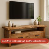Handcrafted Solid Wood TV Stand – Rustic Hickory Media Console with Drawers and Live Edge Top