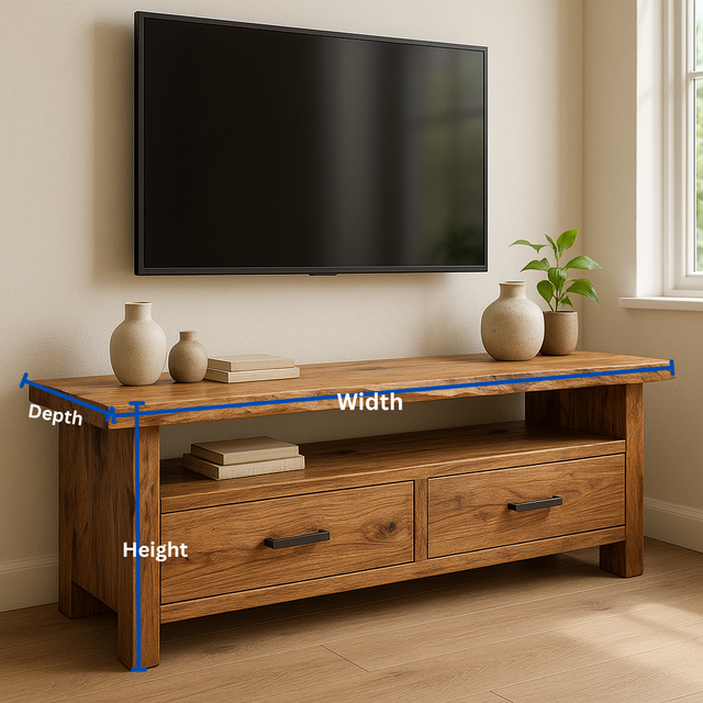 Handcrafted Solid Wood TV Stand – Rustic Hickory Media Console with Drawers and Live Edge Top