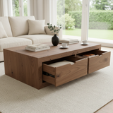 Handcrafted Solid Wood Coffee Table with Drawers – Modern Minimalist Design and Hidden Storage