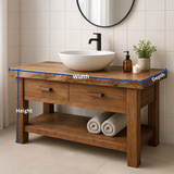 Handcrafted Solid Wood Bathroom Vanity with Live Edge Top and Open Shelf Storage