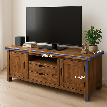 Handcrafted Solid Wood TV Stand – Rustic Walnut Media Console with Drawers and Cabinets