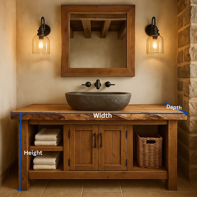 Handcrafted Solid Wood Bathroom Vanity with Live Edge Top and Double Door Storage