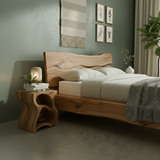 Handcrafted Solid Wood Live-Edge Bed Frame with Organic Natural Headboard