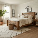 Handcrafted Rustic Solid Wood Bed Frame with Farmhouse Headboard