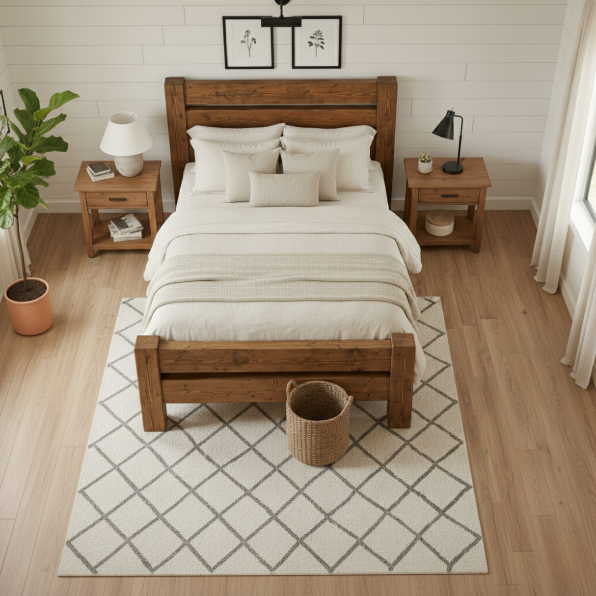 Handcrafted Rustic Solid Wood Bed Frame with Farmhouse Headboard