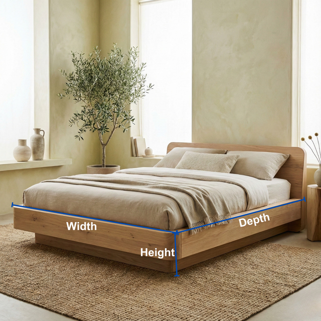 Handcrafted Solid Wood Japandi Platform Bed with Rounded Headboard