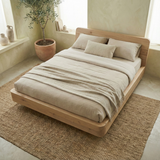 Handcrafted Solid Wood Japandi Platform Bed with Rounded Headboard