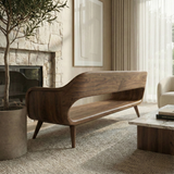 Handcrafted Solid Wood Organic Modern Sofa with Sculpted Curved Form