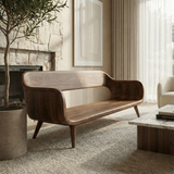 Handcrafted Solid Wood Organic Modern Sofa with Sculpted Curved Form