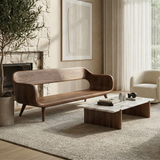 Handcrafted Solid Wood Organic Modern Sofa with Sculpted Curved Form