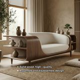 Handcrafted Solid Wood Organic Modern Sofa with Integrated Side Storage Shelves