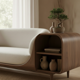 Handcrafted Solid Wood Organic Modern Sofa with Integrated Side Storage Shelves
